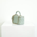 Chanel Top Handle Vanity Case Light Green with Chain, Full set