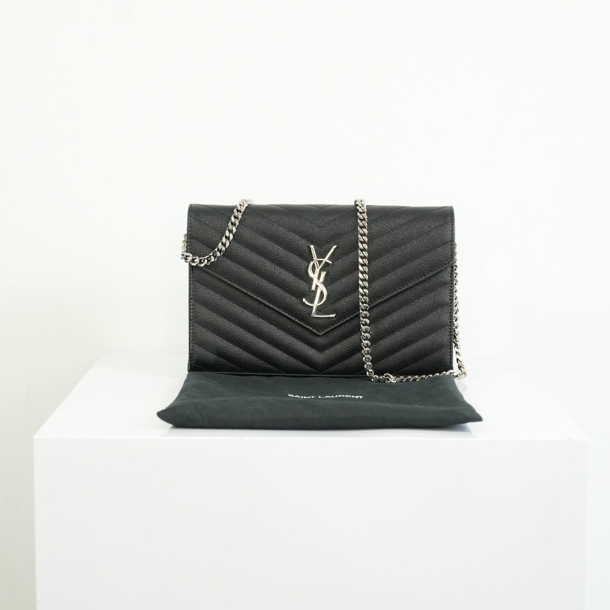 Saint Laurent Cassandre Black Engrained WOC w/ dust bag