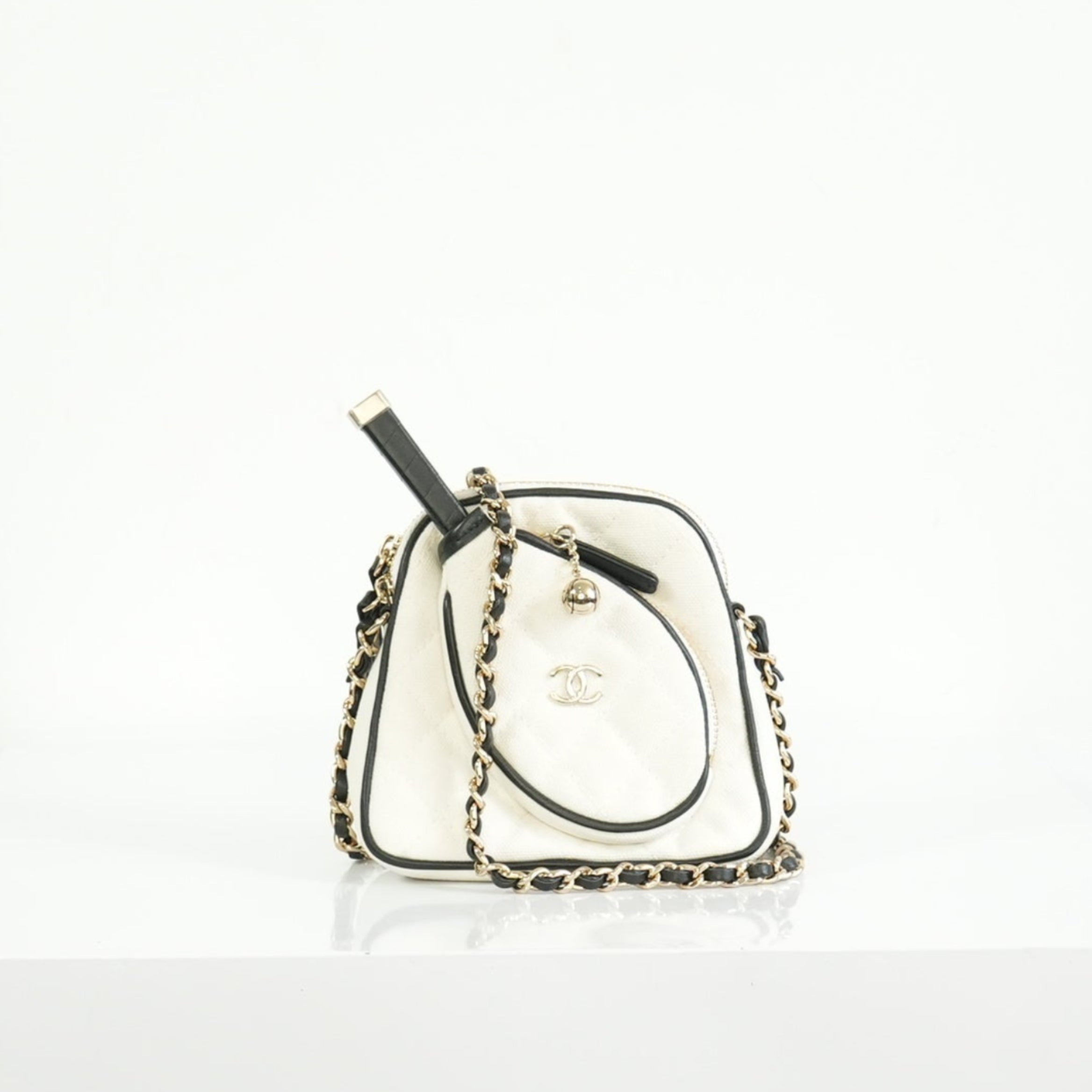 Chanel White Canvas Calfskin Tennis Racket Mini Bag