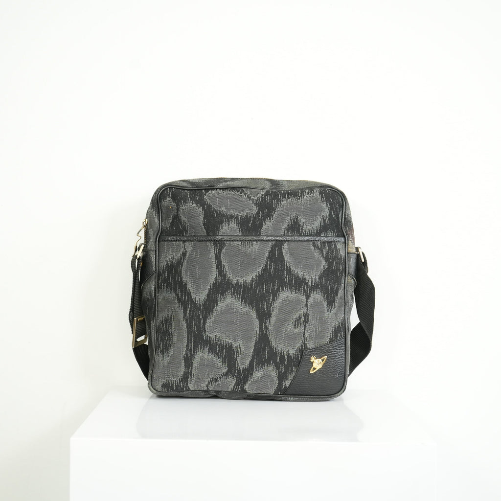 Vivienne Westwood Distinctive Black and Grey Leopard Pattern Crossbody Bag