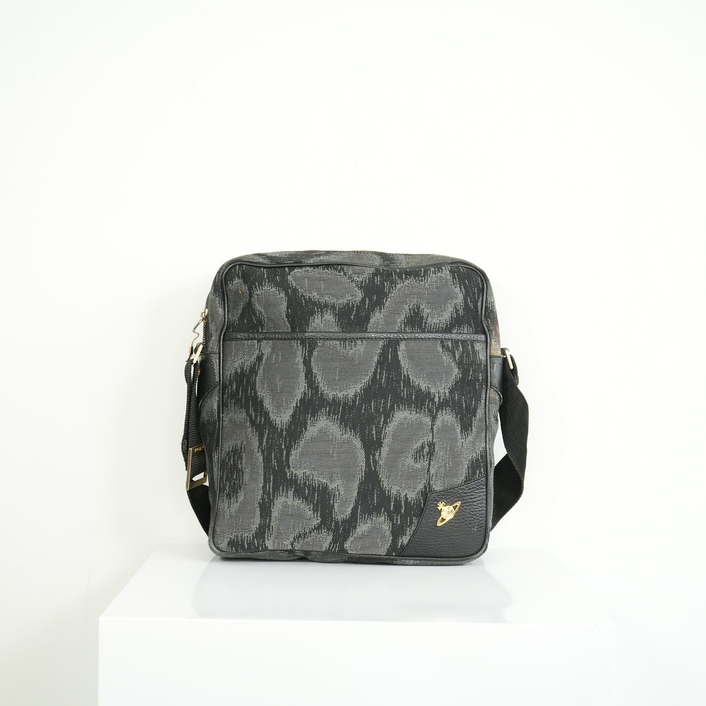 Vivienne Westwood Distinctive Black and Grey Leopard Pattern Crossbody Bag