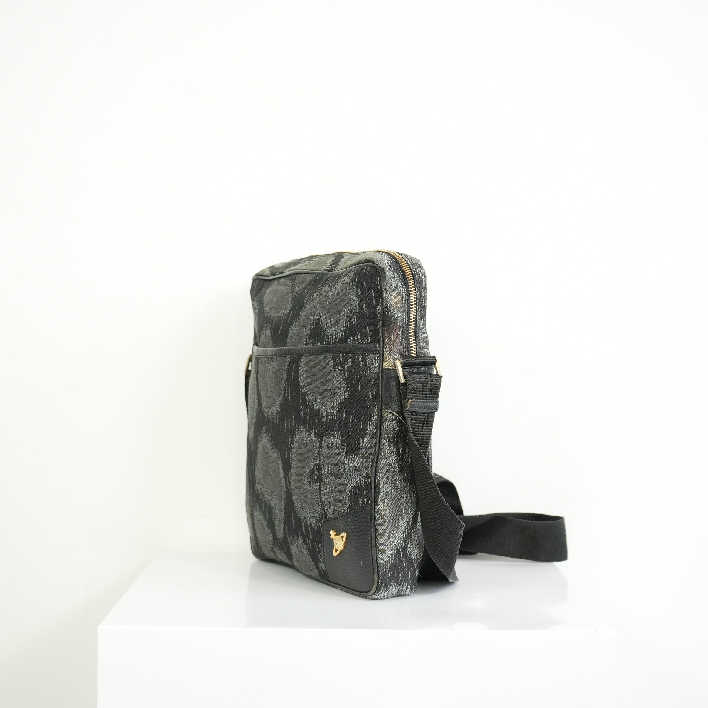Vivienne Westwood Distinctive Black and Grey Leopard Pattern Crossbody Bag