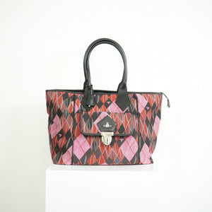 Vivienne Westwood Red and Pink Argyle Fabric Pattern Tote Bag
