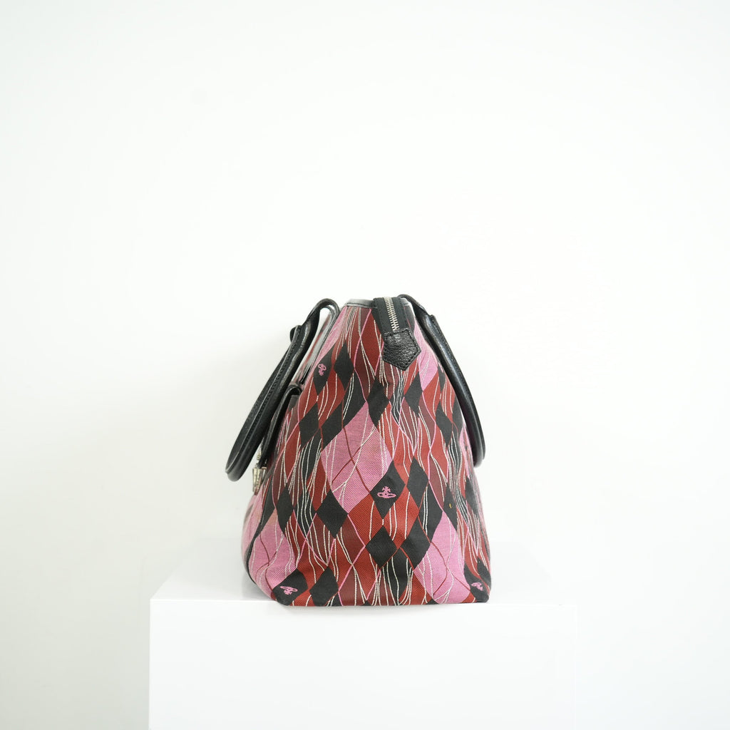 Vivienne Westwood Red and Pink Argyle Fabric Pattern Tote Bag