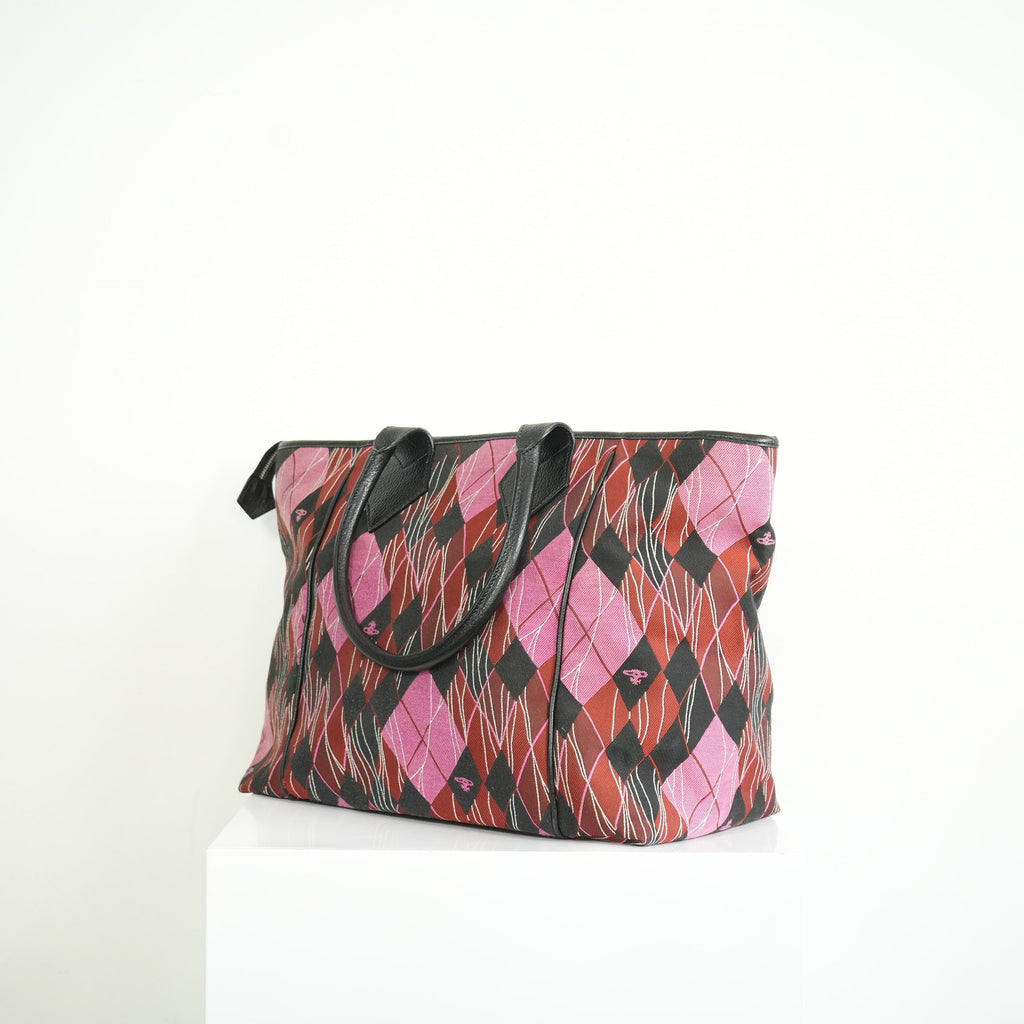 Vivienne Westwood Red and Pink Argyle Fabric Pattern Tote Bag