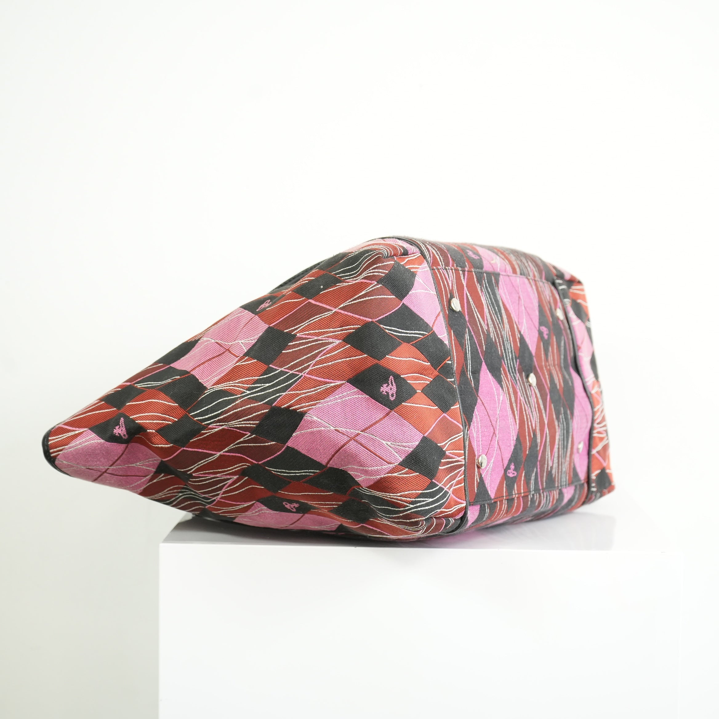 Vivienne Westwood Red and Pink Argyle Fabric Pattern Tote Bag