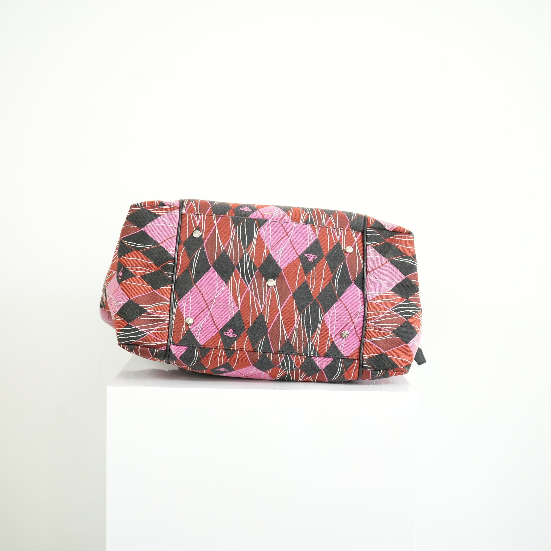 Vivienne Westwood Red and Pink Argyle Fabric Pattern Tote Bag