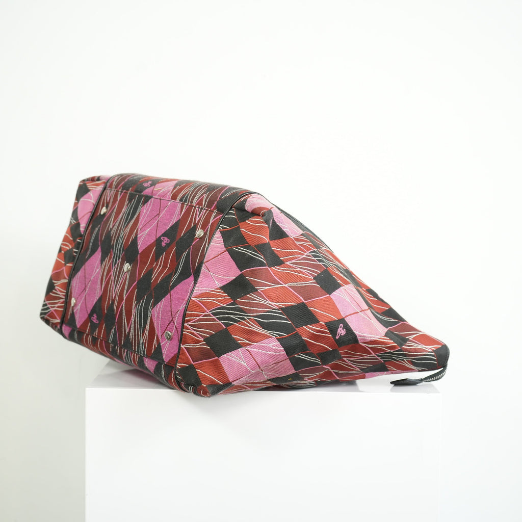 Vivienne Westwood Red and Pink Argyle Fabric Pattern Tote Bag
