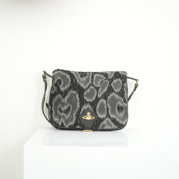 Vivienne Westwood Leather Prominent Leopard Print Pattern Messenger Bag
