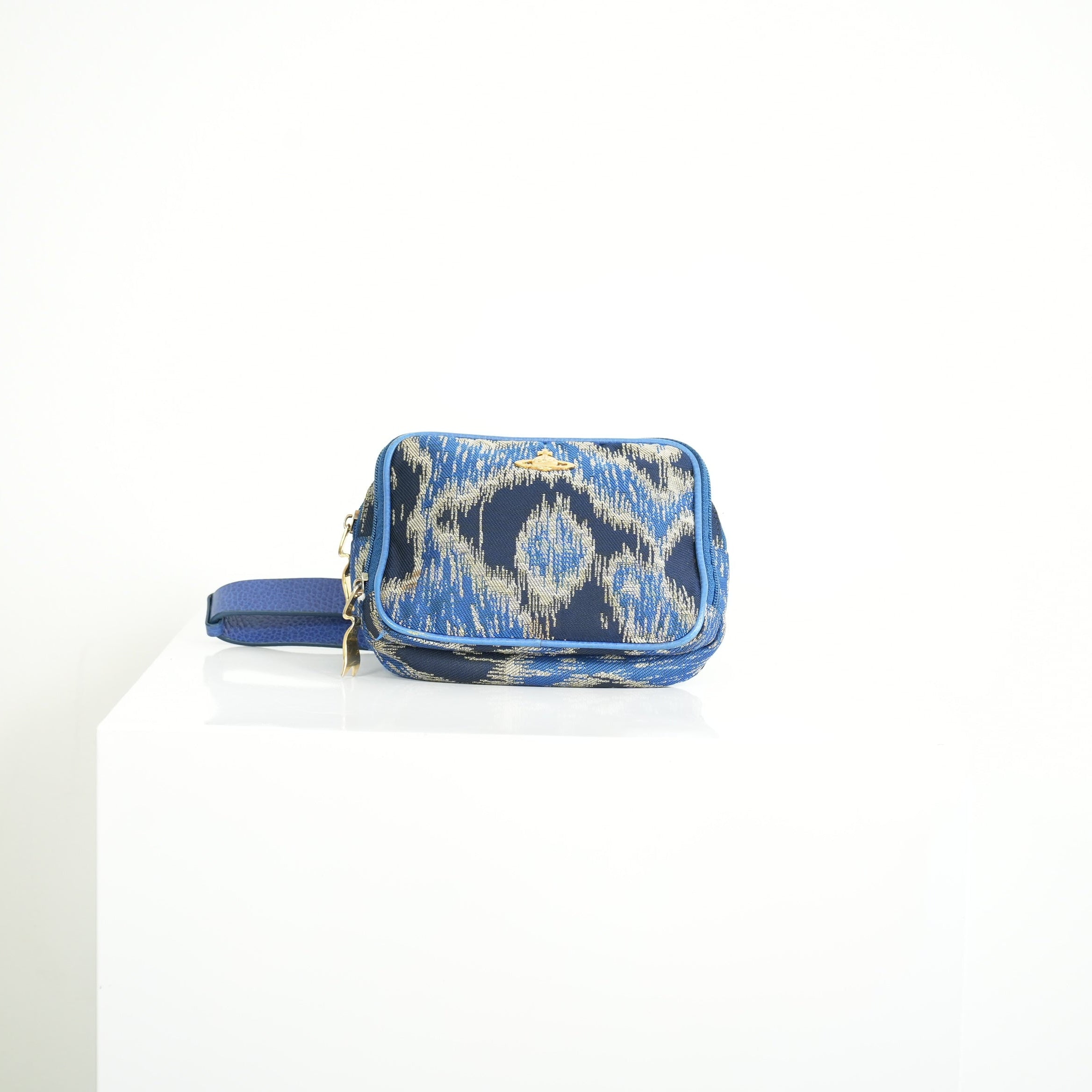 Vivienne Westwood Leonpa Blue and Silver Jacquard Pattern Crossbody/Waist Bag
