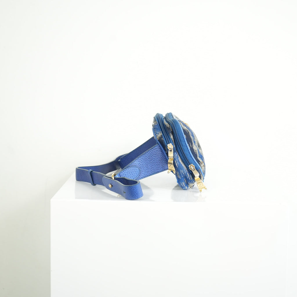 Vivienne Westwood Leonpa Blue and Silver Jacquard Pattern Crossbody/Waist Bag