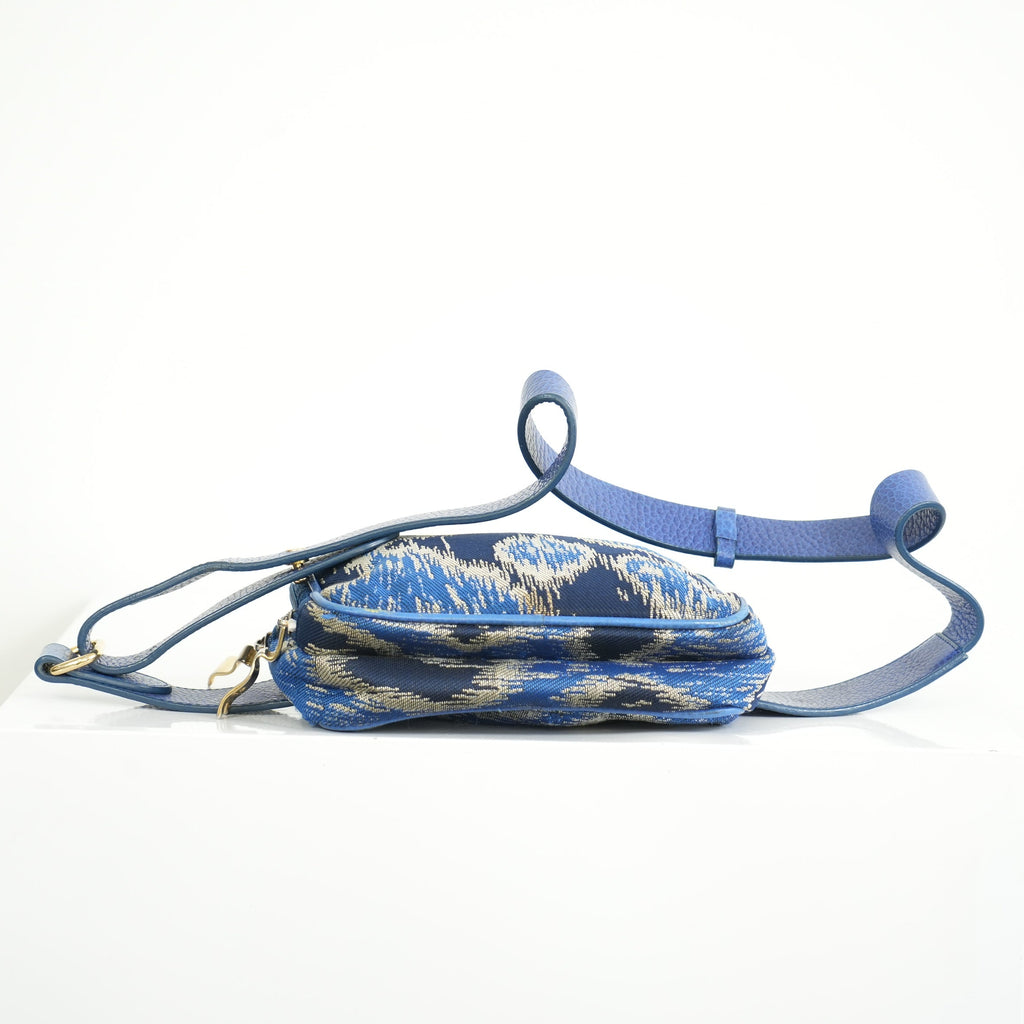 Vivienne Westwood Leonpa Blue and Silver Jacquard Pattern Crossbody/Waist Bag