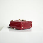 Christian Dior Mini Red Lady Dior Quilted Patent Top Handle Gold Hardware