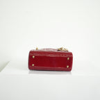 Christian Dior Mini Red Lady Dior Quilted Patent Top Handle Gold Hardware