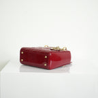 Christian Dior Mini Red Lady Dior Quilted Patent Top Handle Gold Hardware