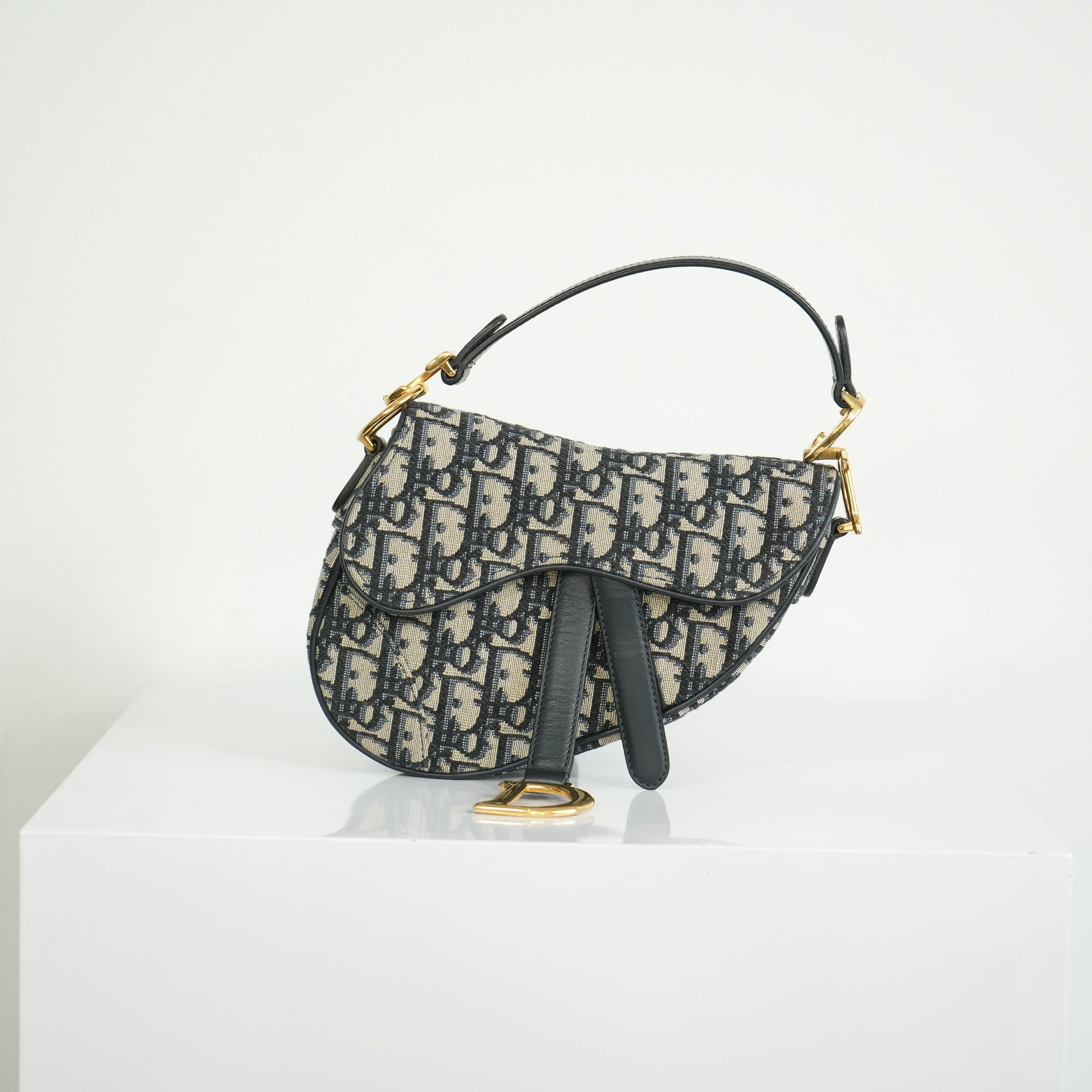 Christian Dior Mini Saddle Blue Oblique Jacquard Canvas Bag
