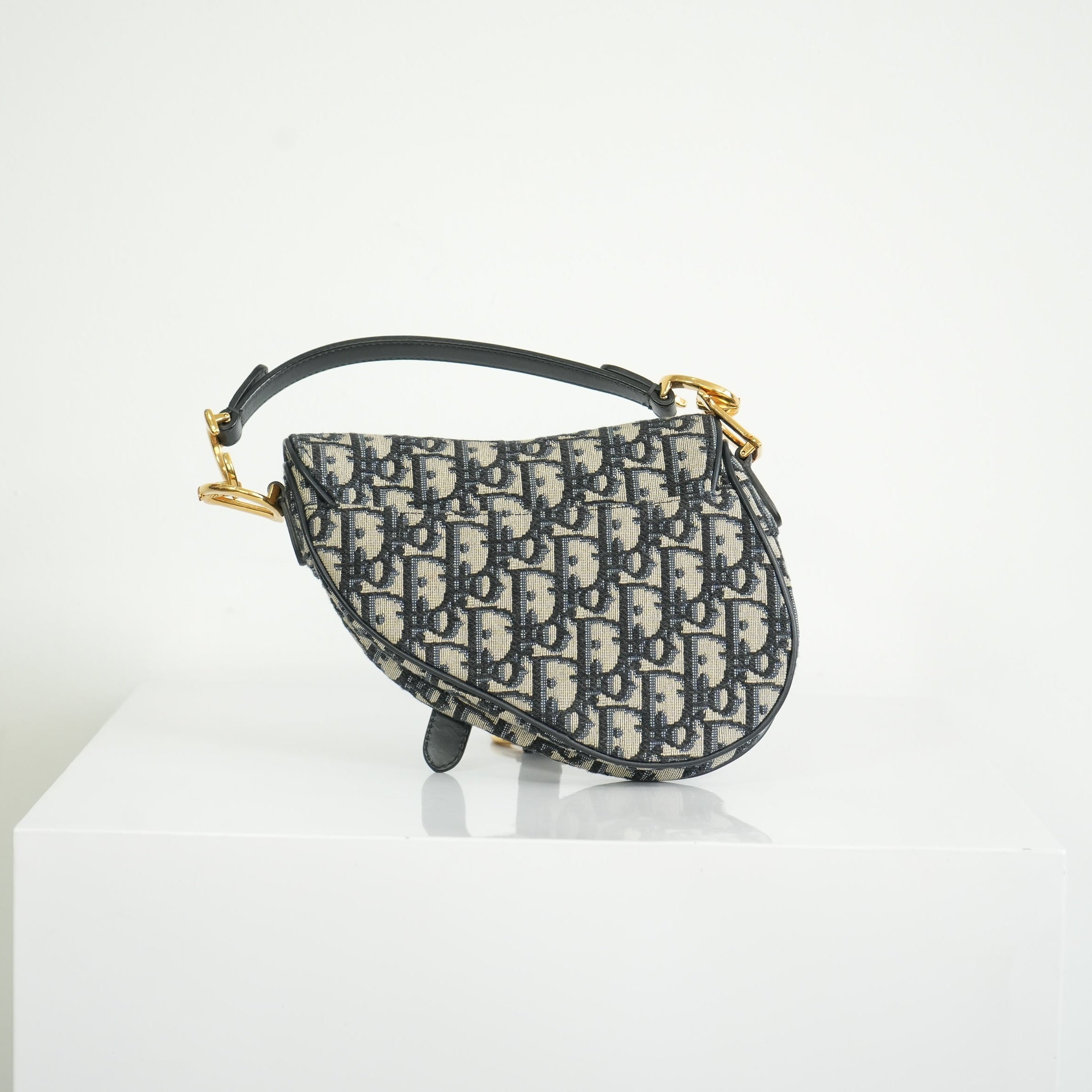 Christian Dior Mini Saddle Blue Oblique Jacquard Canvas Bag