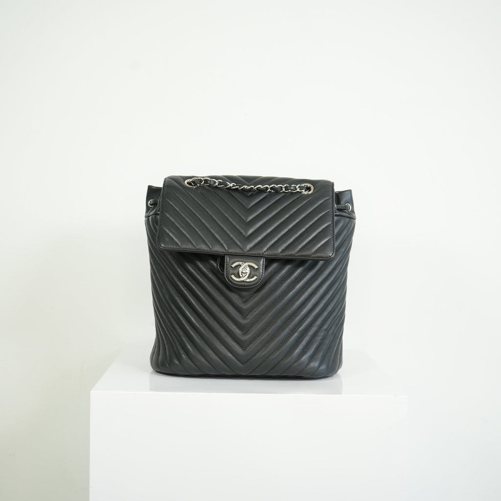 Chanel Black Chevron Lambskin Backpack
