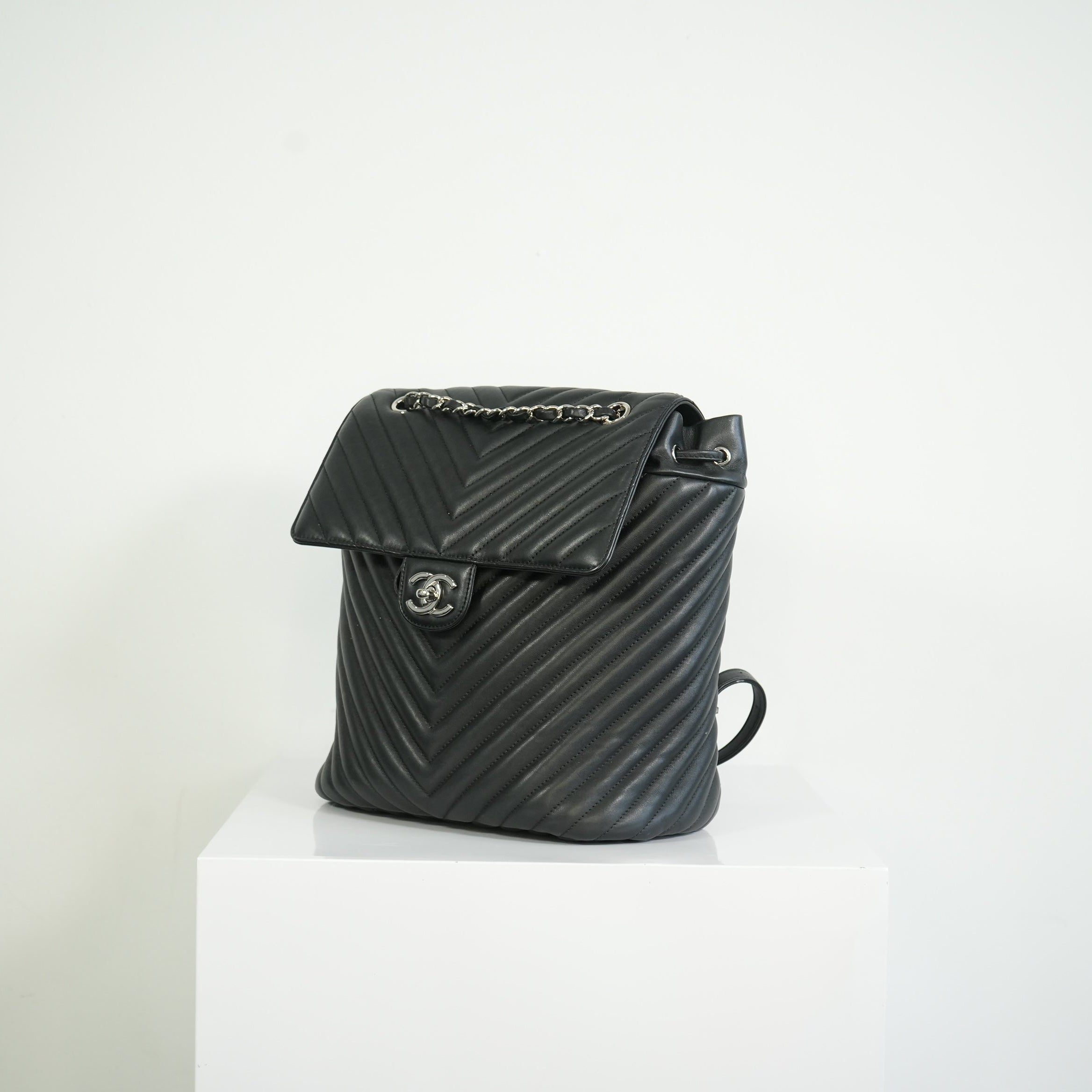 Chanel Black Chevron Lambskin Backpack