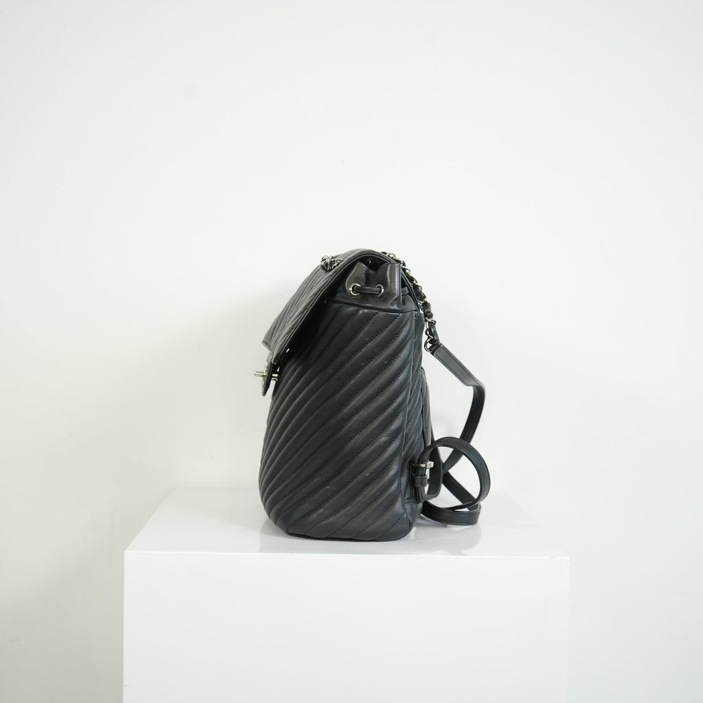 Chanel Black Chevron Lambskin Backpack