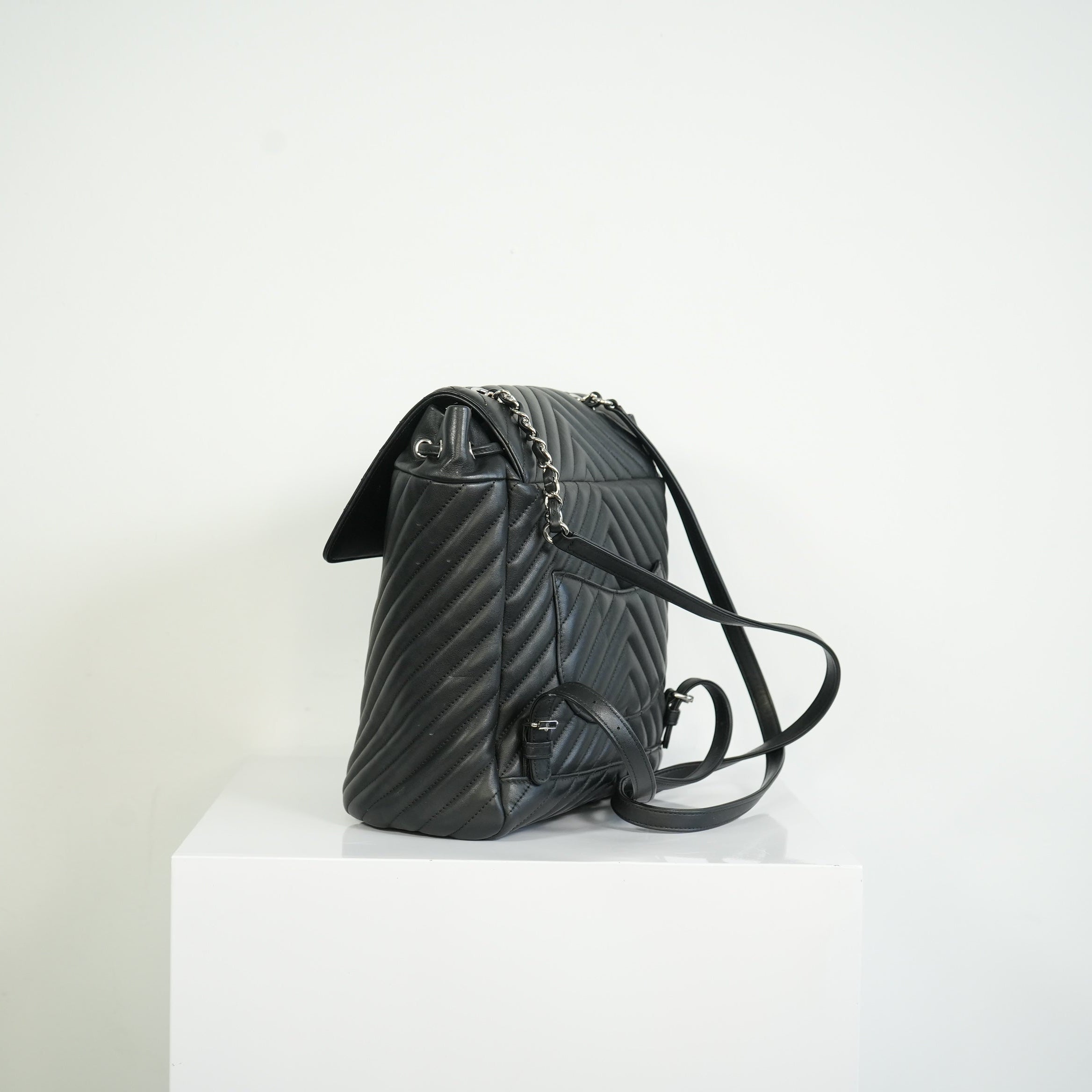 Chanel Black Chevron Lambskin Backpack