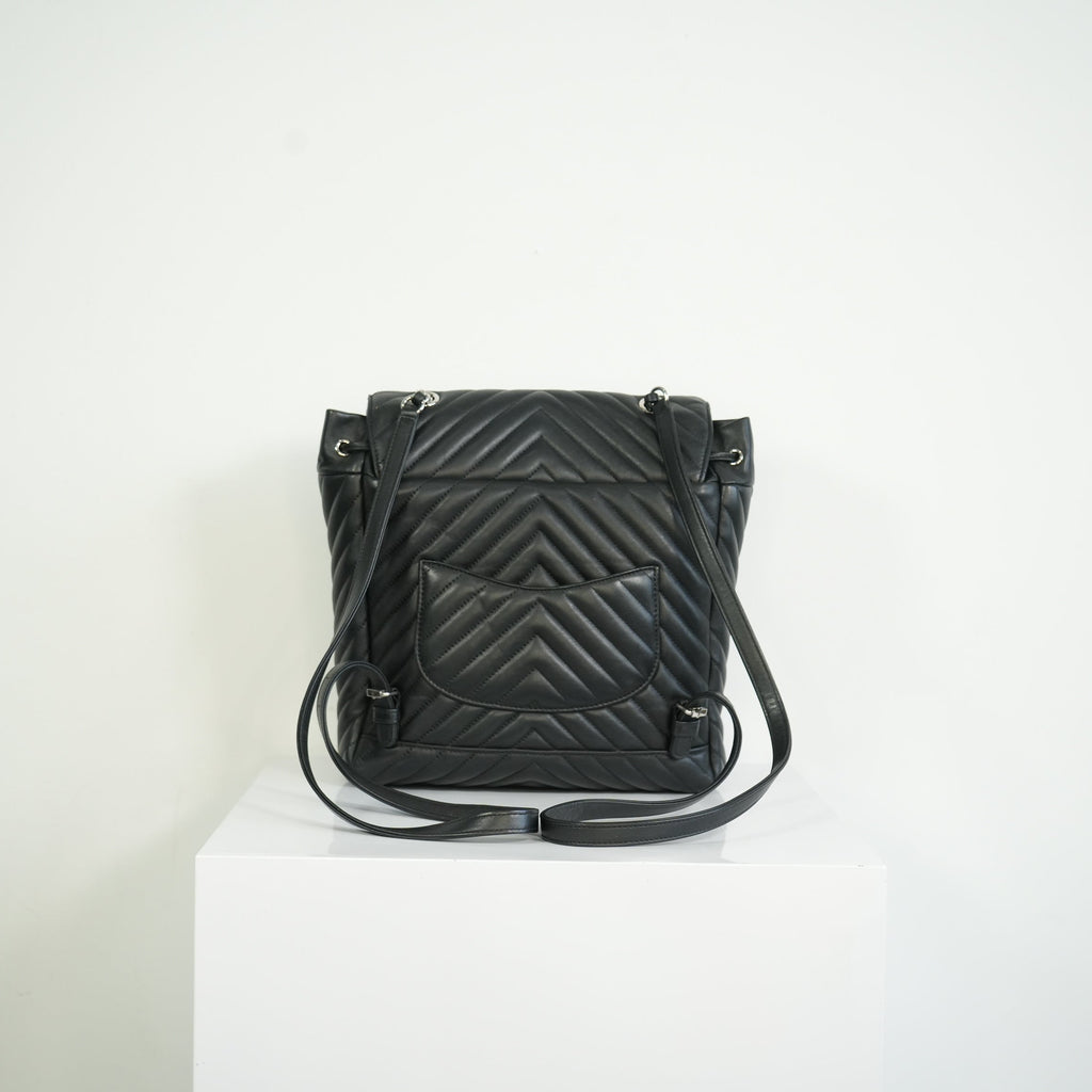 Chanel Black Chevron Lambskin Backpack