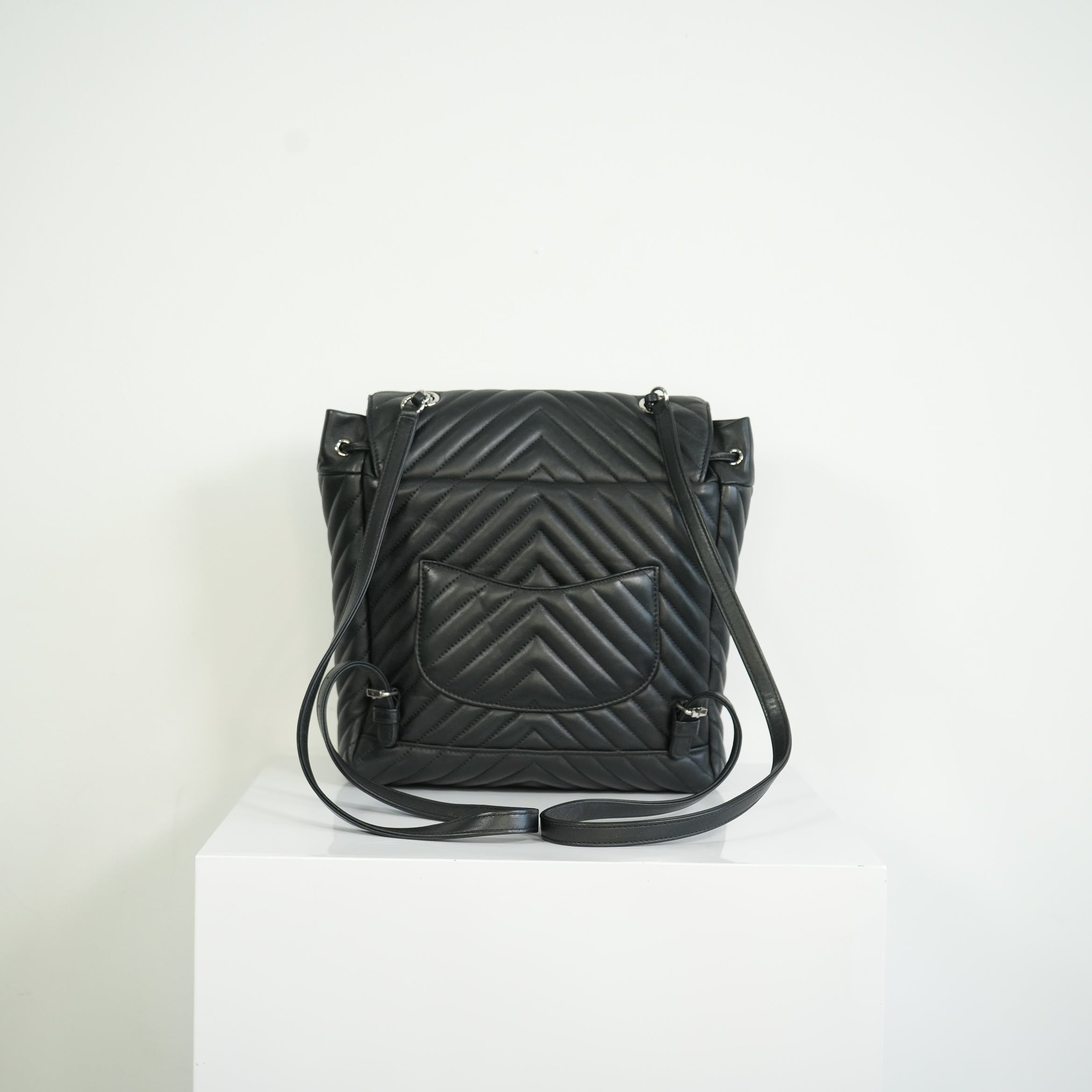 Chanel Black Chevron Lambskin Backpack
