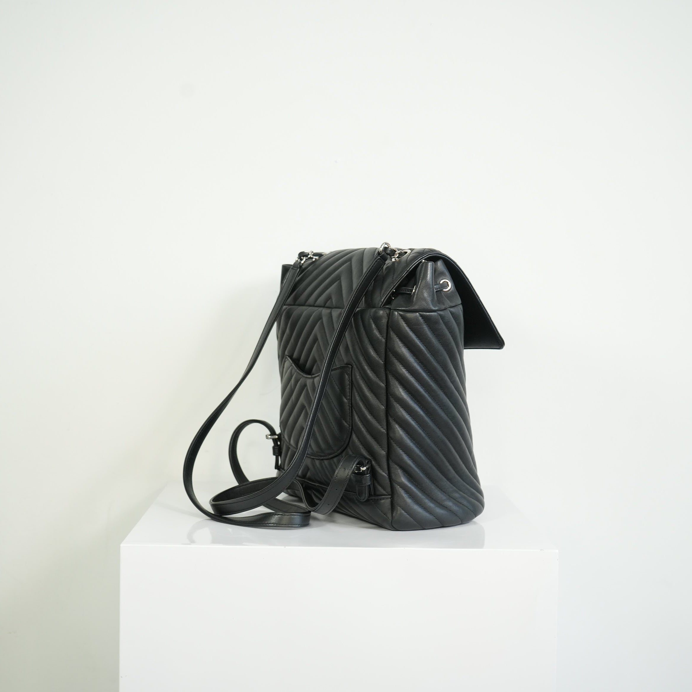 Chanel Black Chevron Lambskin Backpack