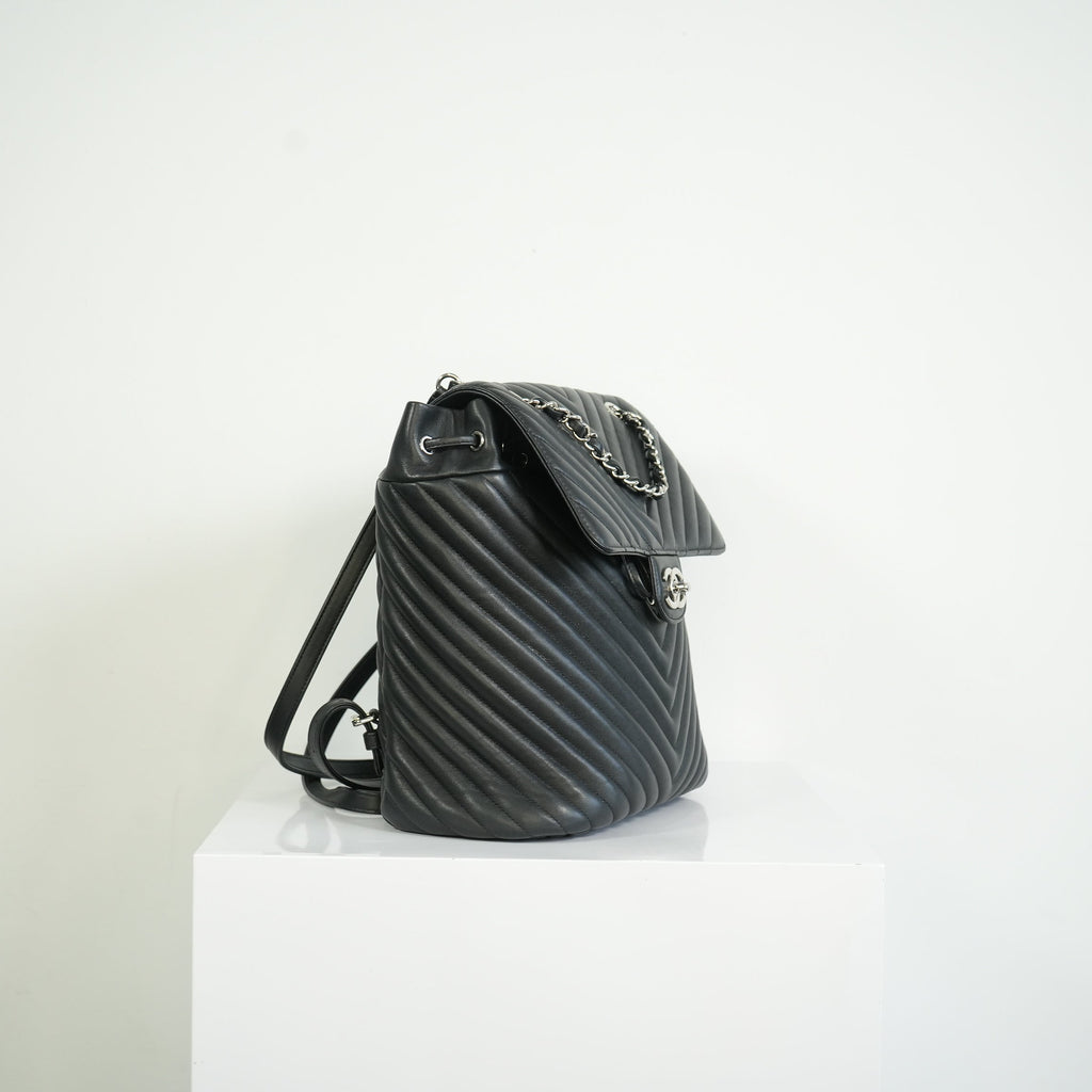 Chanel Black Chevron Lambskin Backpack