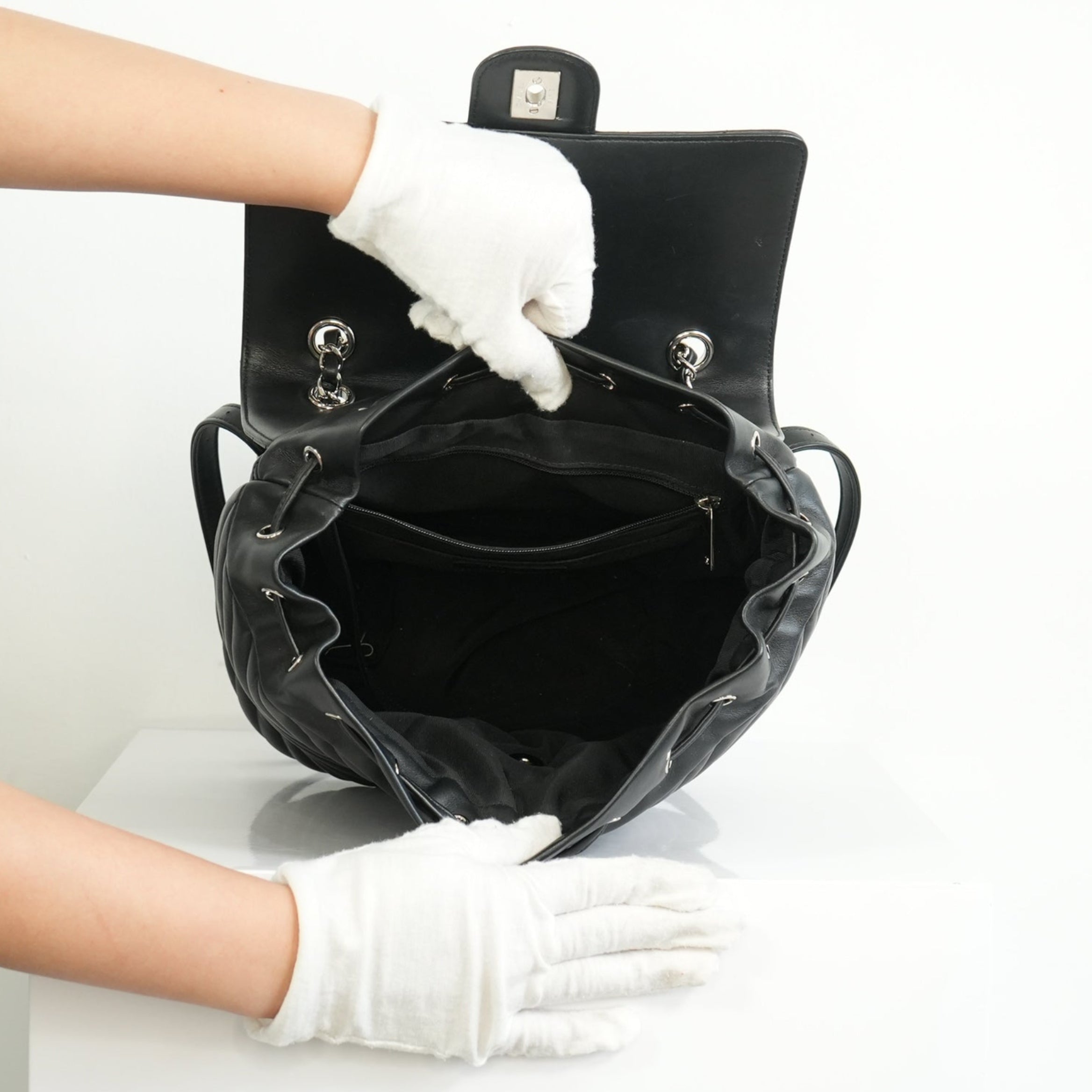 Chanel Black Chevron Lambskin Backpack