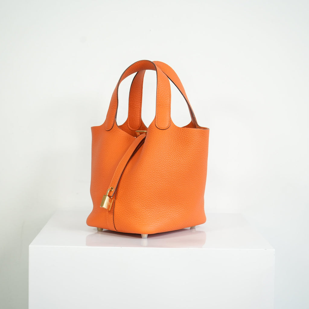 Hermes Picotin Lock 22 Orange Clemence Leather Bag w dust bag
