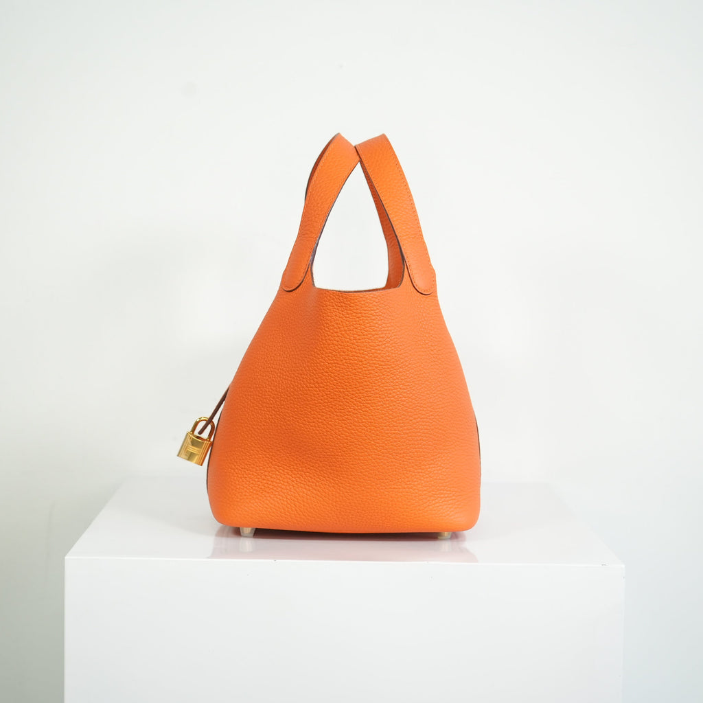 Hermes Picotin Lock 22 Orange Clemence Leather Bag w dust bag