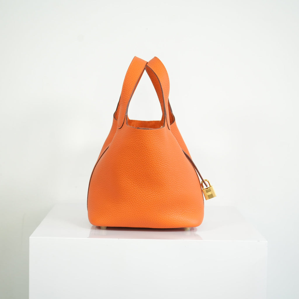 Hermes Picotin Lock 22 Orange Clemence Leather Bag w dust bag