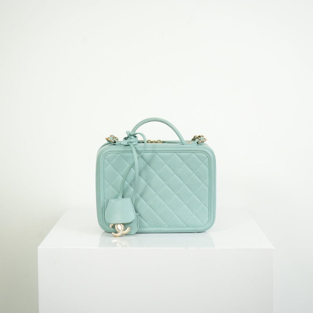 Chanel CC Filigree Light Blue Caviar Quilted Leather Vanity Case