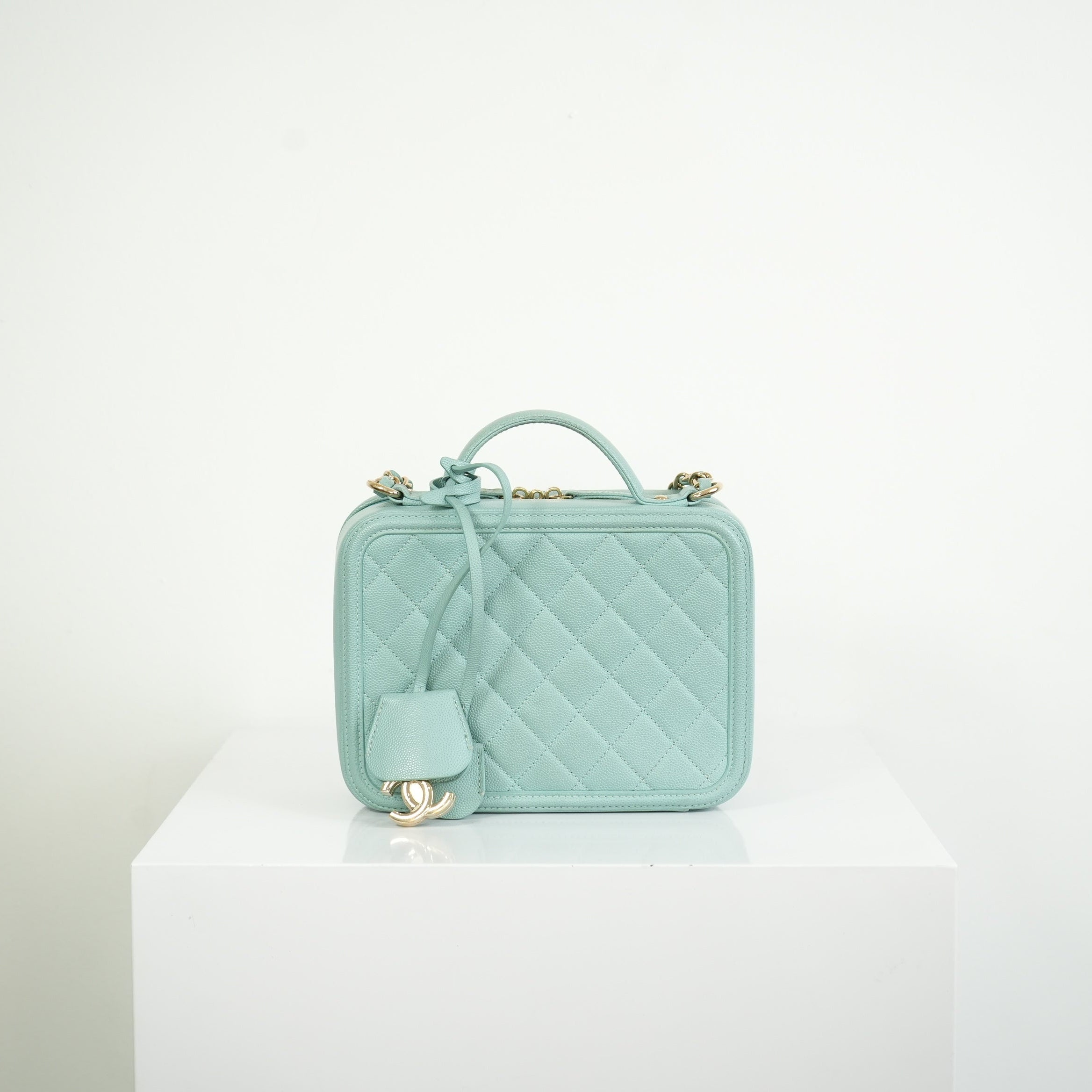 Chanel CC Filigree Light Blue Caviar Quilted Leather Vanity Case