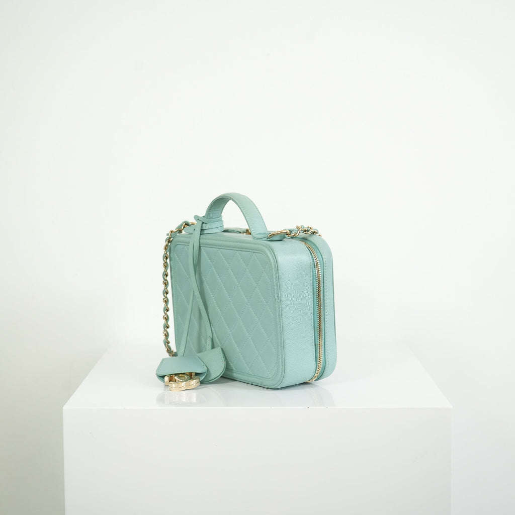 Chanel CC Filigree Light Blue Caviar Quilted Leather Vanity Case