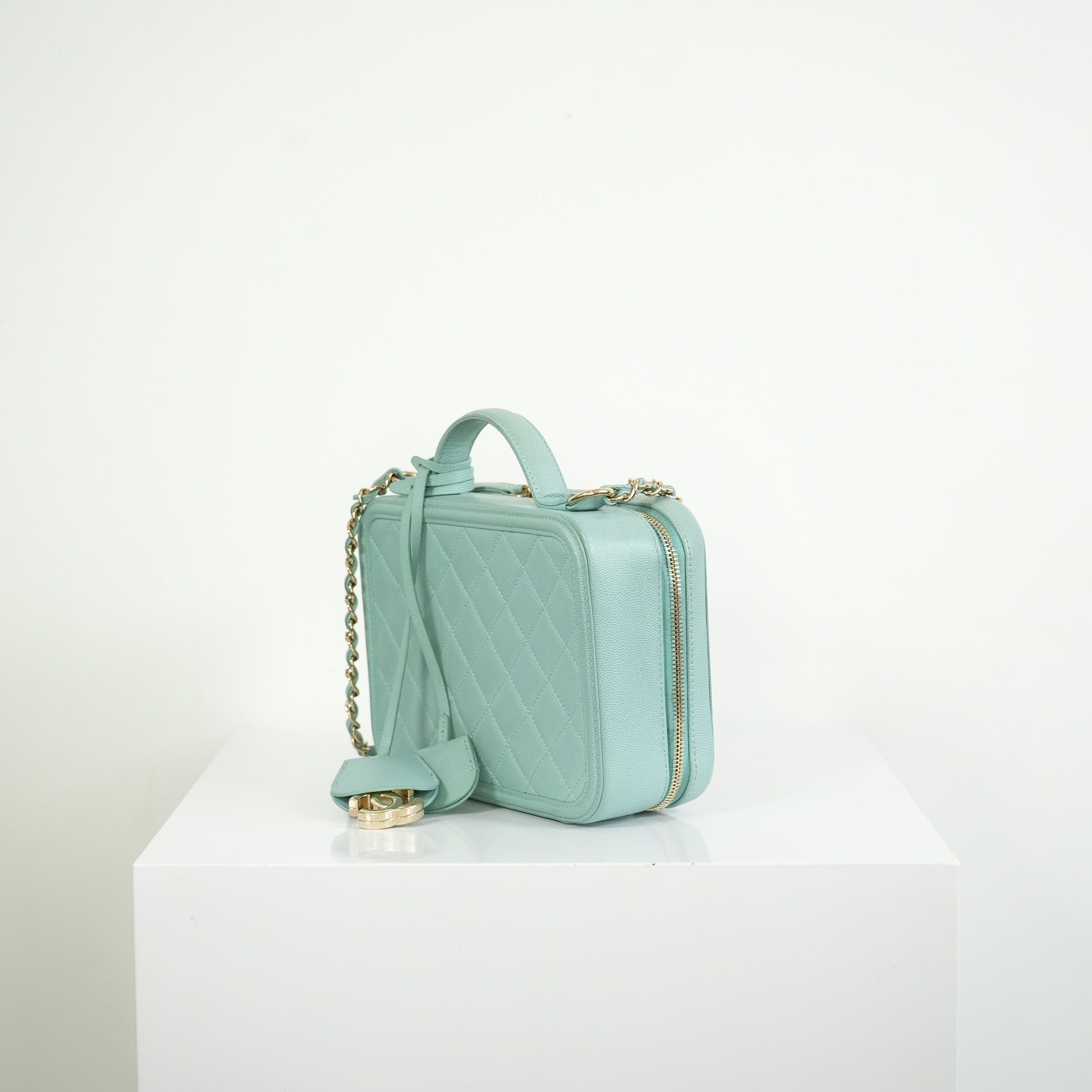 Chanel CC Filigree Light Blue Caviar Quilted Leather Vanity Case