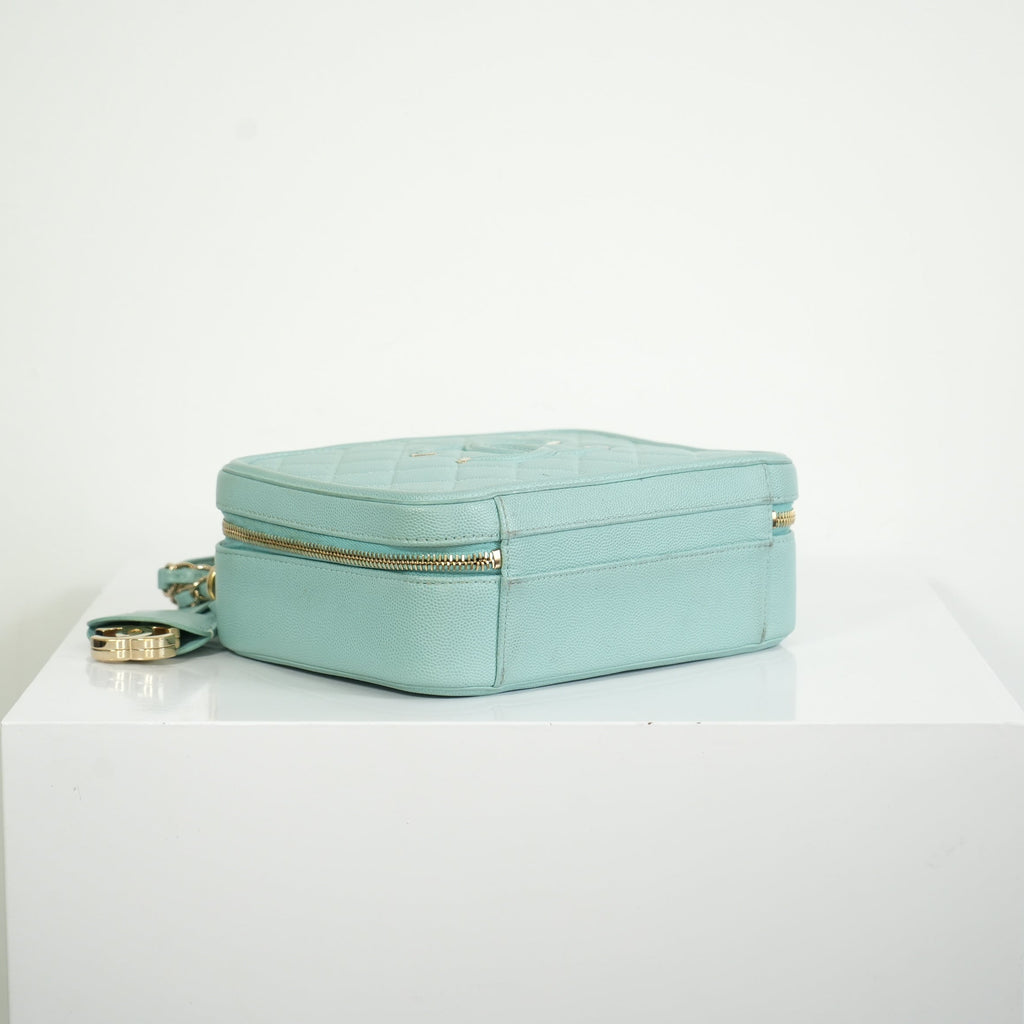Chanel CC Filigree Light Blue Caviar Quilted Leather Vanity Case