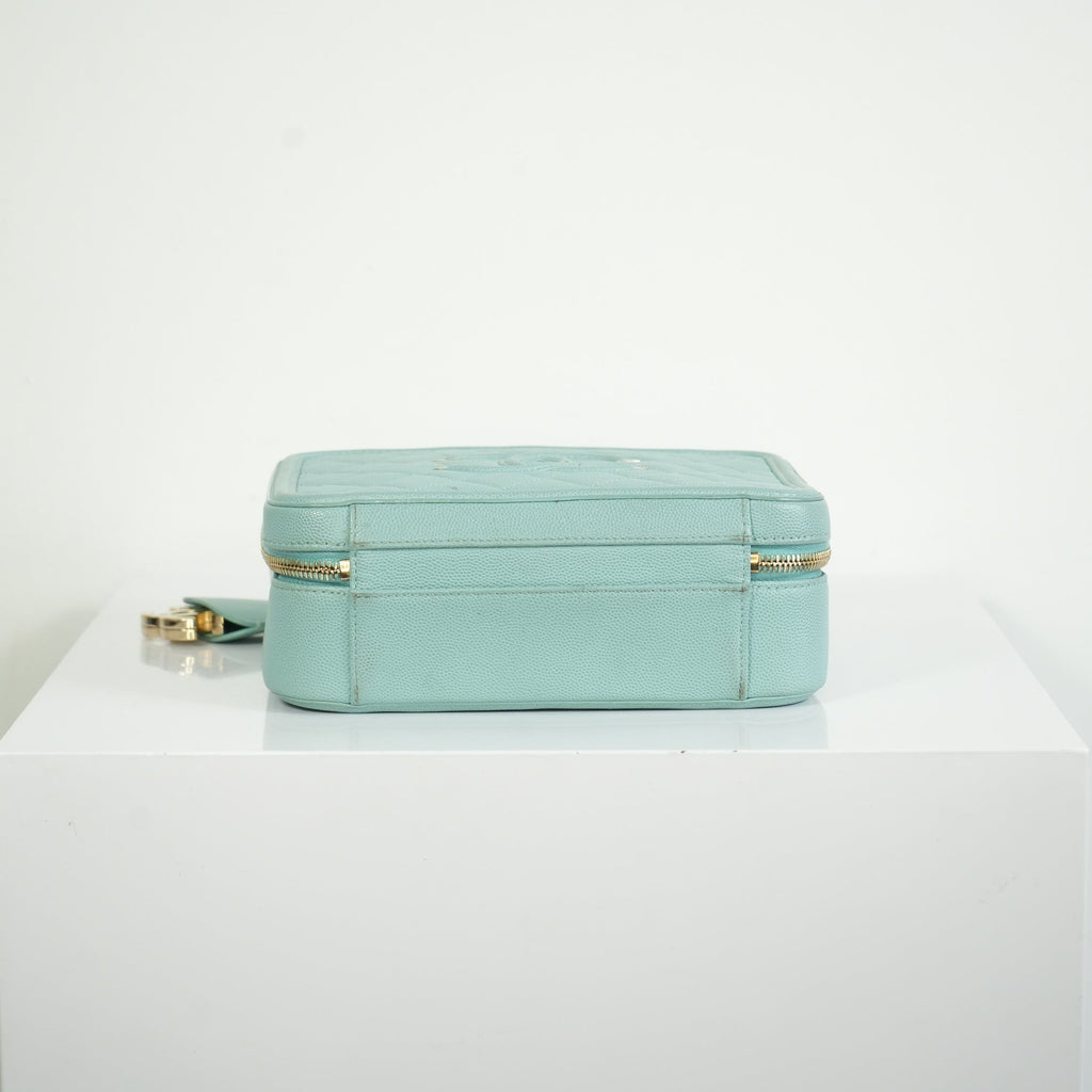 Chanel CC Filigree Light Blue Caviar Quilted Leather Vanity Case