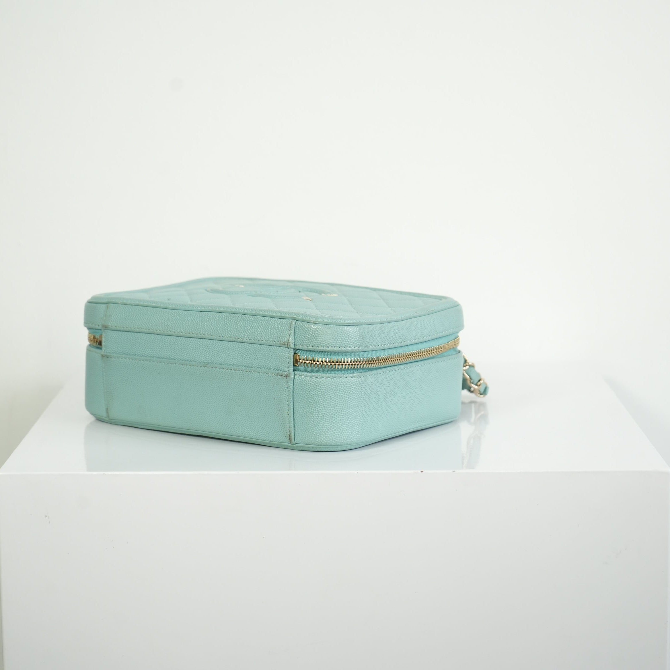 Chanel CC Filigree Light Blue Caviar Quilted Leather Vanity Case