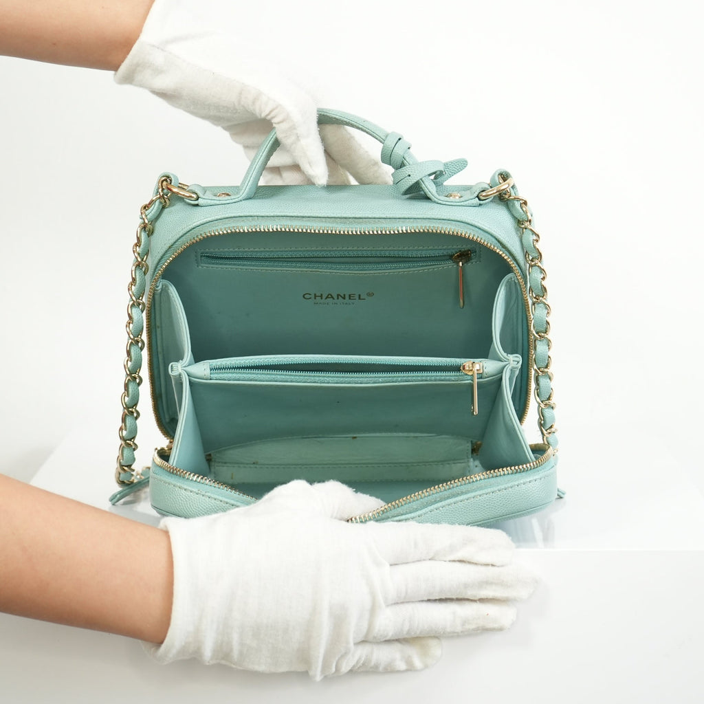 Chanel CC Filigree Light Blue Caviar Quilted Leather Vanity Case