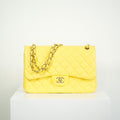 Chanel Yellow Lambskin Jumbo Double Flap Bag Full Set