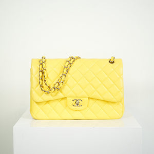 Chanel Yellow Lambskin Jumbo Double Flap Bag Full Set