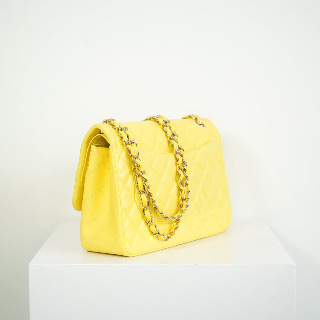 Chanel Yellow Lambskin Jumbo Double Flap Bag Full Set
