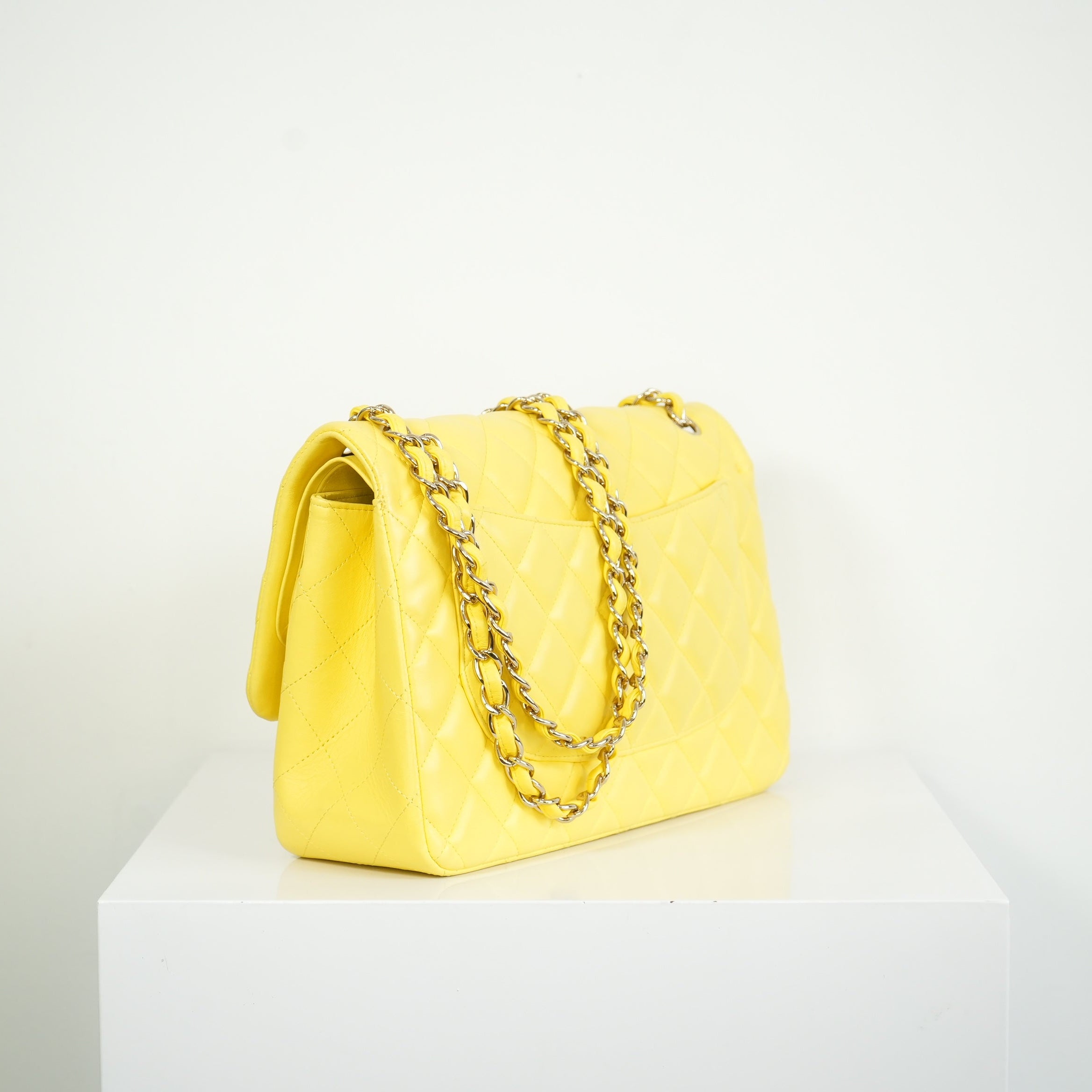 Chanel Yellow Lambskin Jumbo Double Flap Bag Full Set
