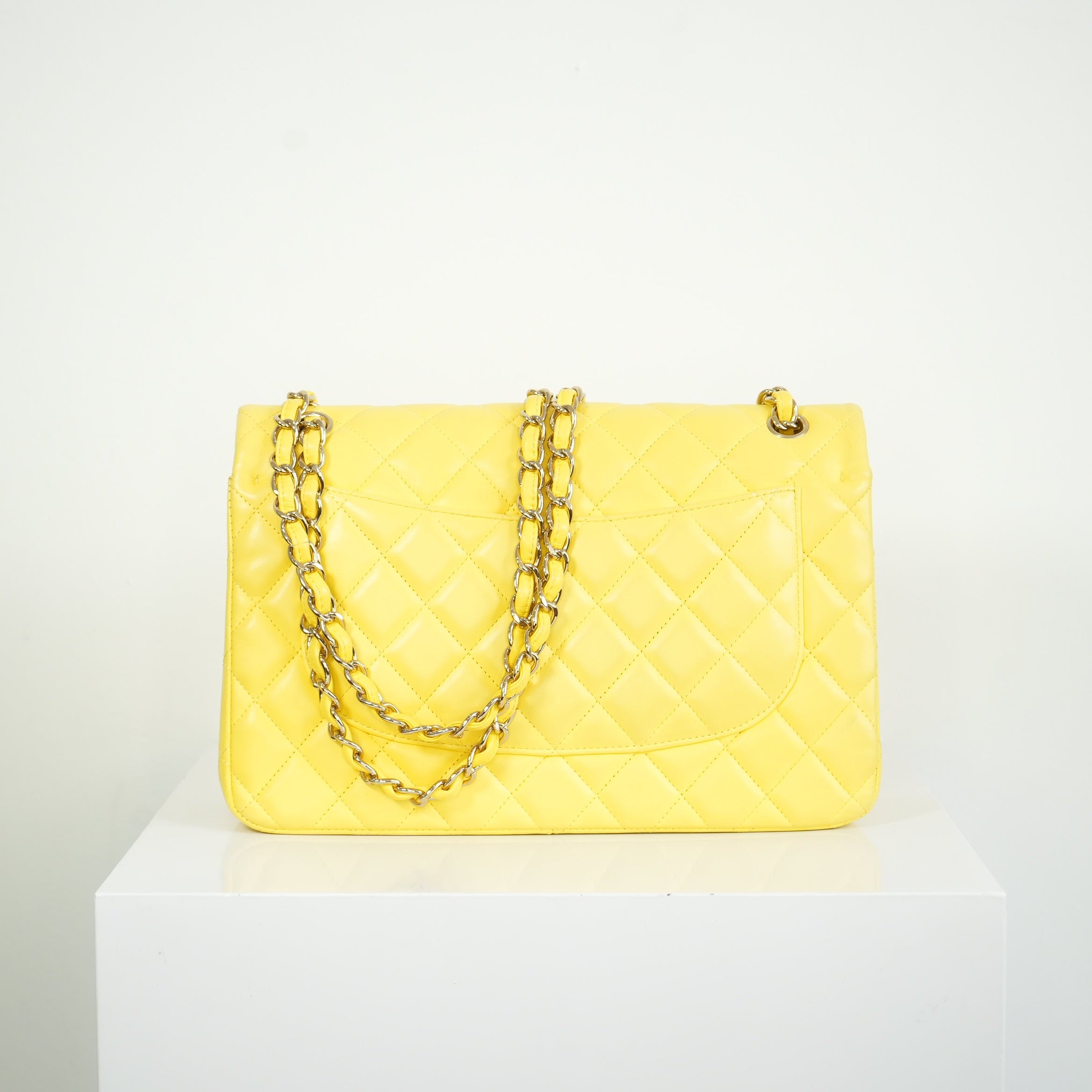 Chanel Yellow Lambskin Jumbo Double Flap Bag Full Set