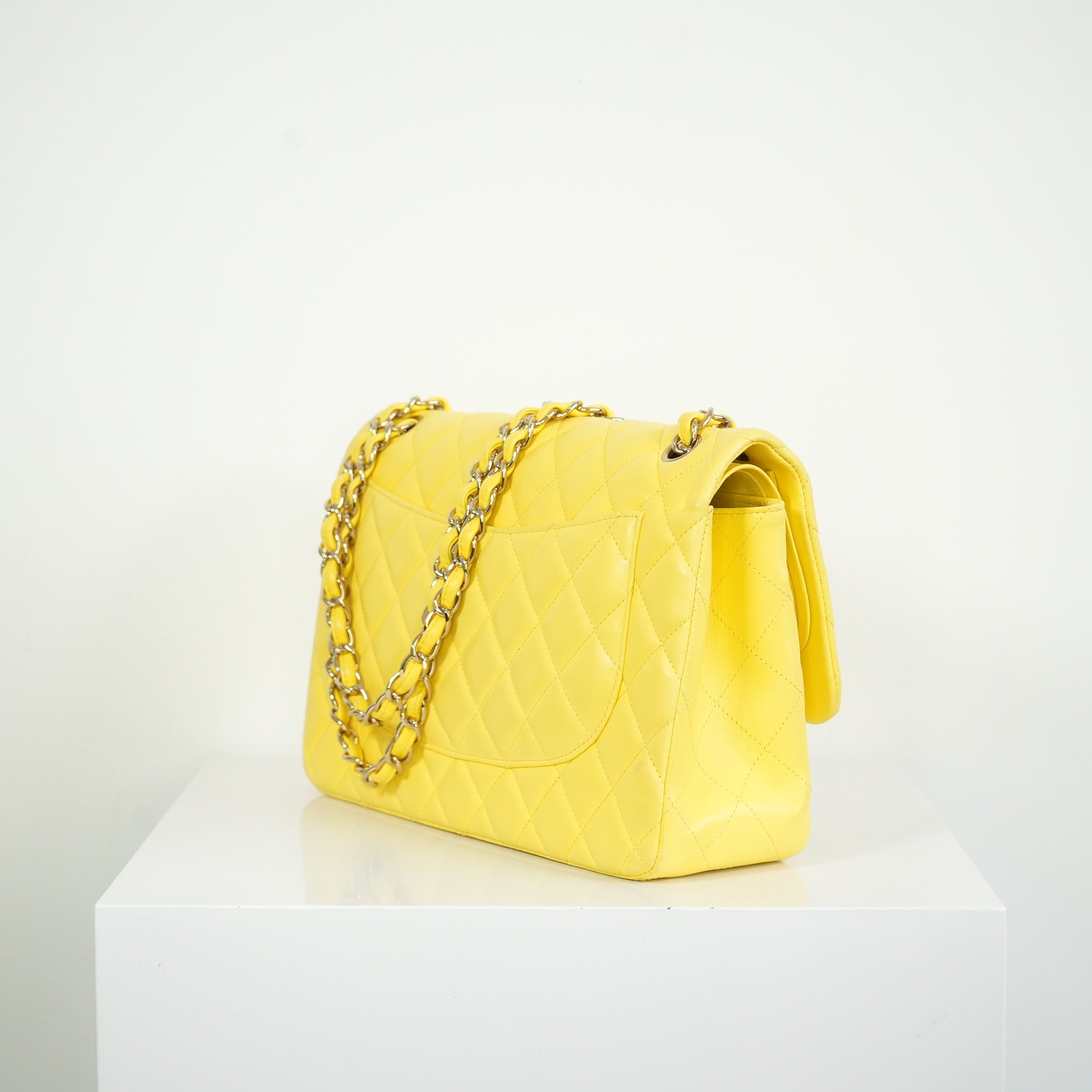 Chanel Yellow Lambskin Jumbo Double Flap Bag Full Set