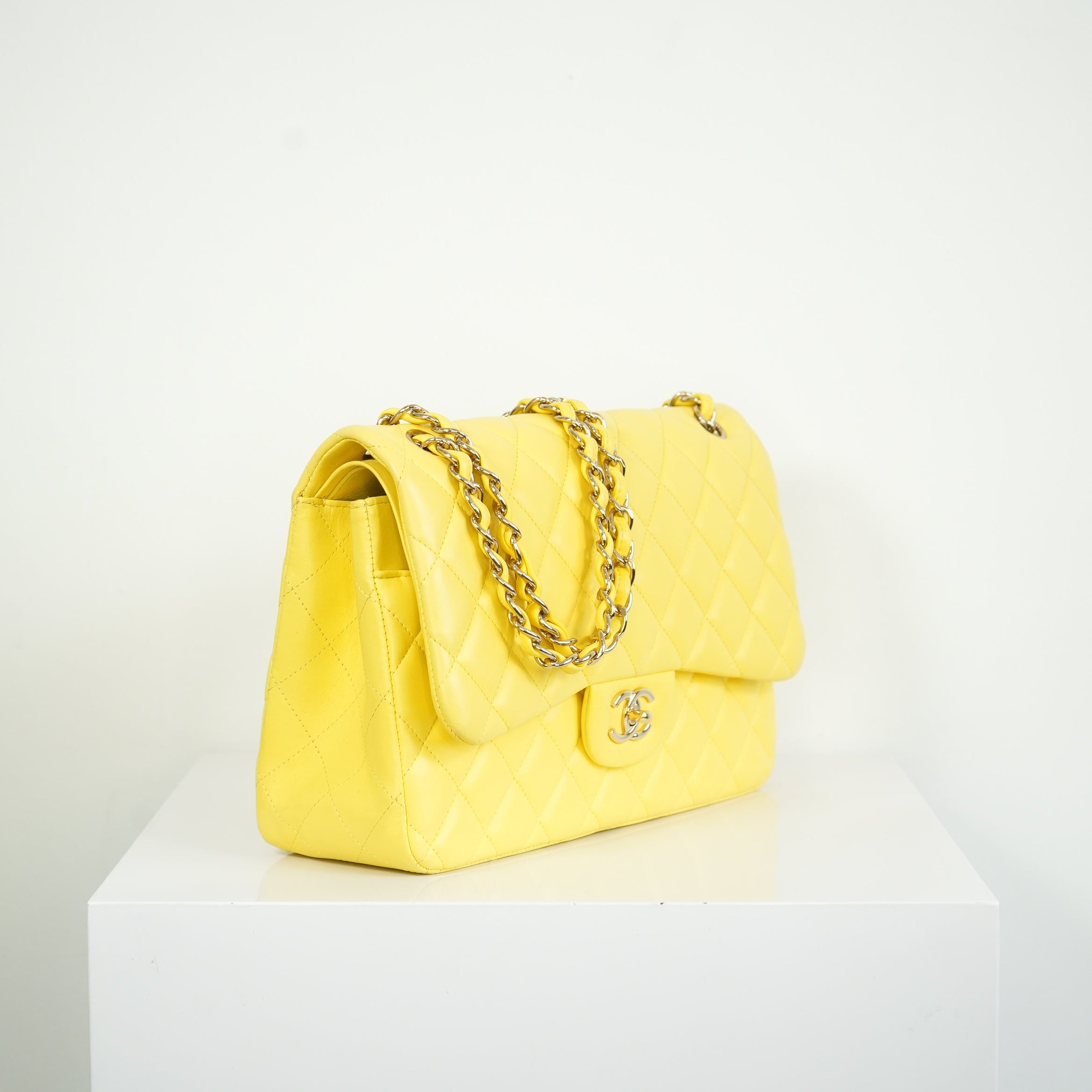 Chanel Yellow Lambskin Jumbo Double Flap Bag Full Set