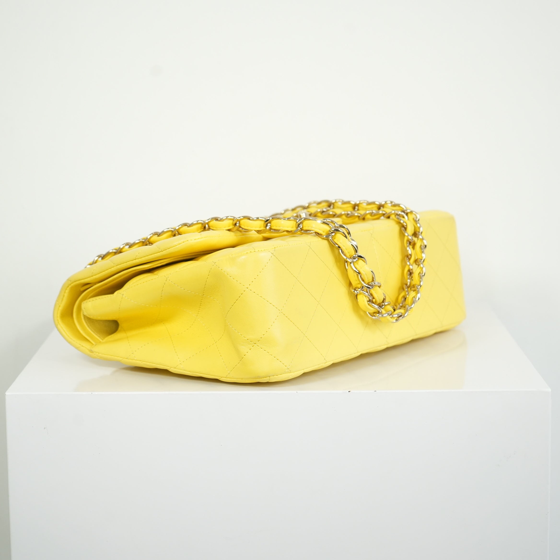 Chanel Yellow Lambskin Jumbo Double Flap Bag Full Set