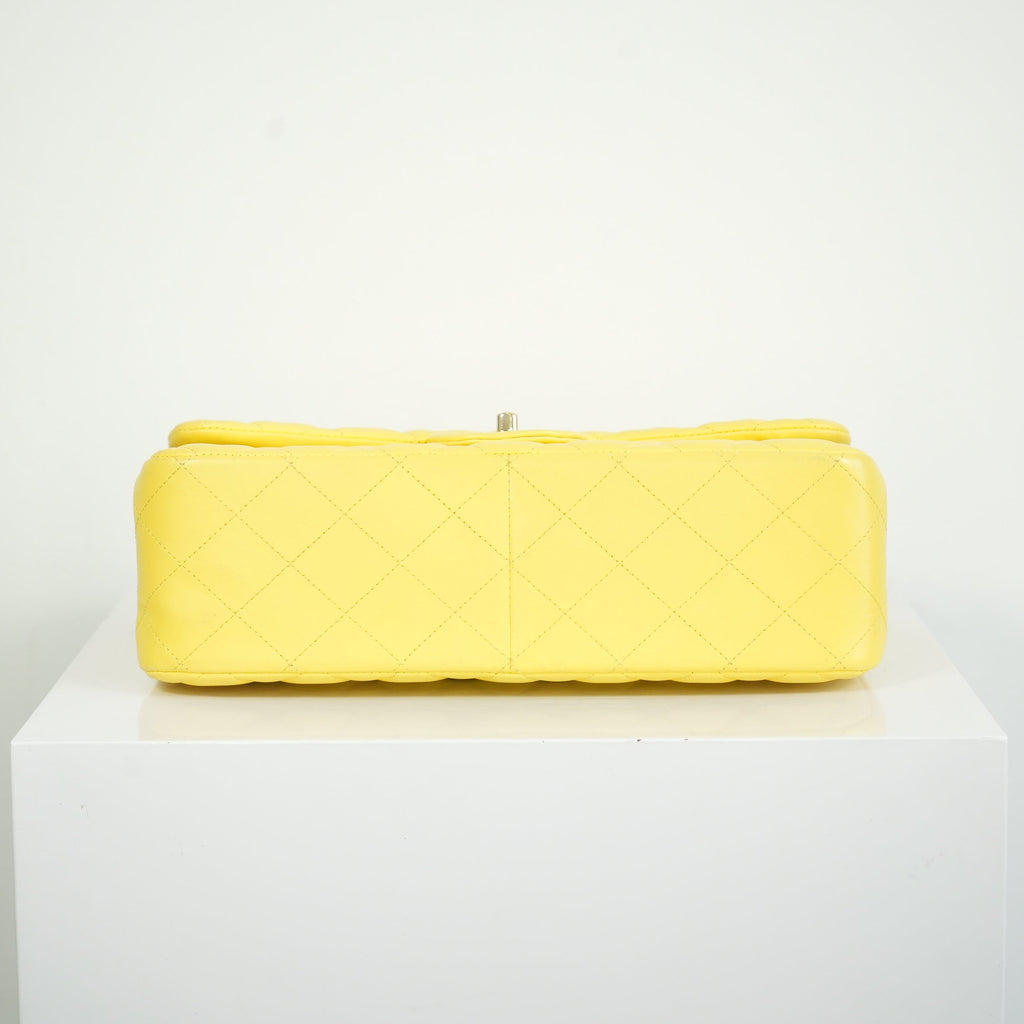 Chanel Yellow Lambskin Jumbo Double Flap Bag Full Set